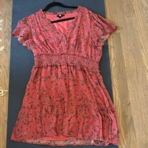 Pink Tiered Ruched Sundress with Flutter Sleeves